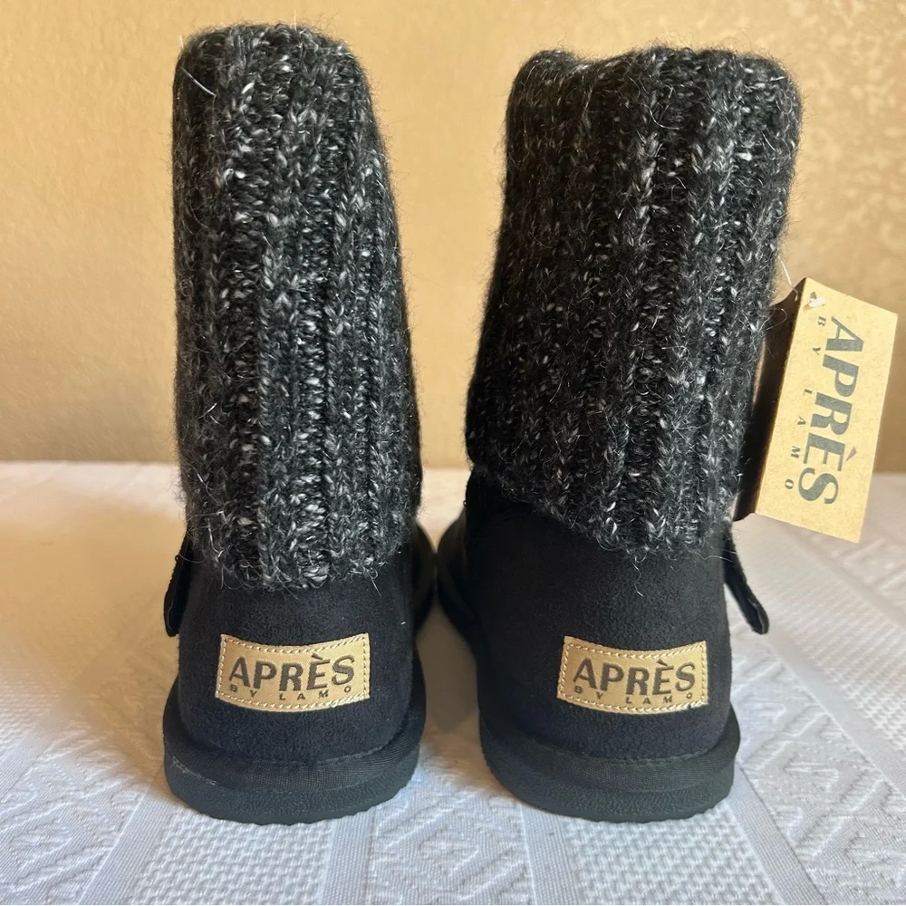 NWB Apres by Lamo Maci Black Faux Suede with‎ Faux Fur Boots Size 11